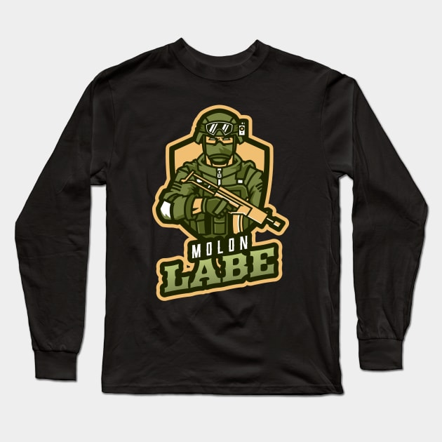 Military With A Rifle | Molon Labe Long Sleeve T-Shirt by Mega Tee Store